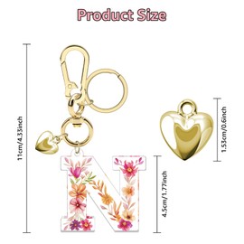 Heigebi Initial Letter Keychain N Alphabet Keychain with Gold Resin Heart for Women Girls Letter Keyring Accessories for Purse Backpack Car Key School Bag Wallet Handbag Charms