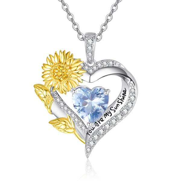 AENEAS Heart Birthstone Necklace 925 Sterling Silver March Aquamarine Necklace