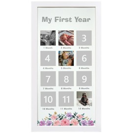 HAMUIERS My First Year Photo Frame, Baby Keepsake Picture Frame, Baby Milestone Nursery Decor, Baby Shower Decor Baby First Birthday Party Gifts - Flowers1
