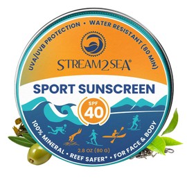 STREAM2SEA Sunscreen Balm in Tin, SPF40 Reef Safe Mineral Sunscreen, Face & Body Biodegradable Sunscreen, Natural Organic Unscented Travel Size Reef Safe Sunscreen with Zinc Oxide, 2.8 oz