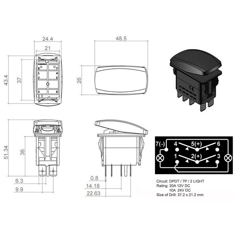 12V 20A / 24V 10A ON-Off-ON Rocker Switch Camera 1