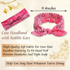 STGDAK 6 Pack Bow Headbands For Women Cute Headbands Boho Bandana Headband Knotted Hair Wraps Non Slip Scarf Headband Cotton Turban Rabbit Ears Elastic Head Scarf Turban Hairband