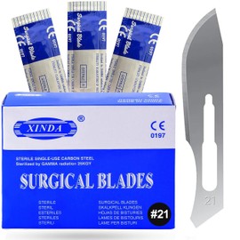MuskalMed Disposable Scalpel Blades #21 Pack of 100, Size 21 Blades, High Carbon Steel Dermaplane Blades. Individually Wrapped Scapel Blade, Sterile