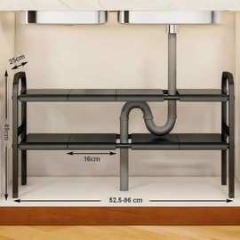 Organizador Expandible para Debajo del Fregadero 2 Niveles, Organizador de Cocina Expandible con 8 Paneles Metálicos Extraíbles, Adecuado para cocinas, baños, etc.Anchura 52-96 cm Ajustable