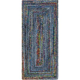 Unique Loom Braided Chindi Collection Casual Modern Blue/Dark Blue Runner Rug (2' 6 x 6' 1)