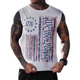 Mainfini Men American Flag Tank Tops Summer Casual Tee Graphic Classic Tshirt Novelty Print 4th of July Fourth Funny 1776 Tanks White 3XL
