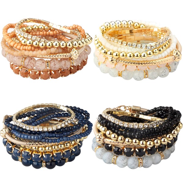 MILACOLATO 4 Sets Stackable Bracelets for Women Girls Multilayer Beaded