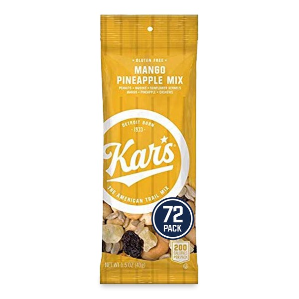 Kar's Nuts Unsalted Mango Pineapple Trail Mix Snacks - Bulk Pack of 1.5 oz Individual Packs (Pack of 72), (8964-CP72)