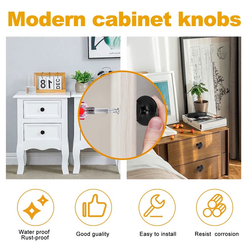 JFNILDH 20PCS Round Cabinet Knobs, Matted Black Drawer Knobs, 30MM