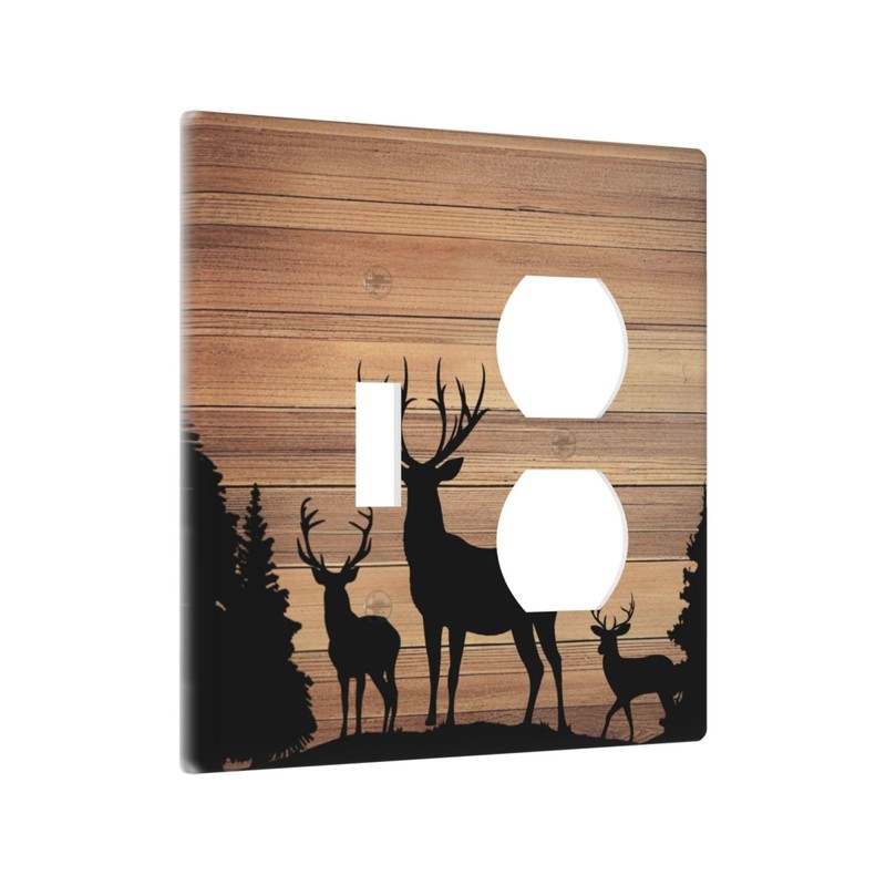 CZRPKEN Decorative Outlet Covers Rustic Brown Wood Deer Elk Pine