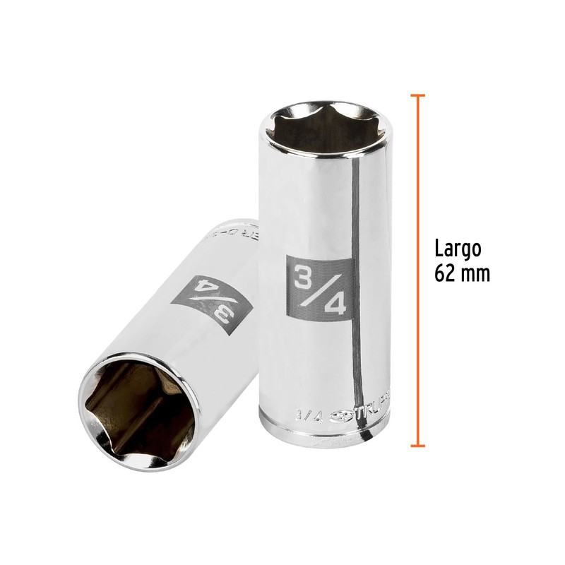 Truper D-3824-HL, Dado largo de 6 puntas std, 3/4", cuadro