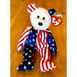 Ty Beanie Baby SPANGLE PINK HEAD Bear USA Stars & Stripes June 14 1999 NEW NWT MINT