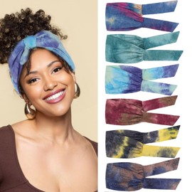 TuTive 6 Pieces Knotted Headbands Adjustable Stretchy Women Headbands African Wide Hair Wrap Extra Turban Head Bands for Lady Large Sport Workout Stretch Non-slip Big Hair Bands