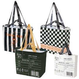 Large Shopping Bag, 4-Piece Set, Waterproof Foldable Shopping Bags, Fashionable Nylon Shopping Bag with One Compartment and Shoulder Strap for Fruit Shopping and Everyday Shopping, Multi-Coloured