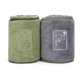 PETTOM Pack of 2 Microfibre Dog Towels, Extra Absorbent, Dog Towels with Pockets, Quick Drying, Bath Towel for Dogs and Cats, 90 x 50 cm, Grey and Green