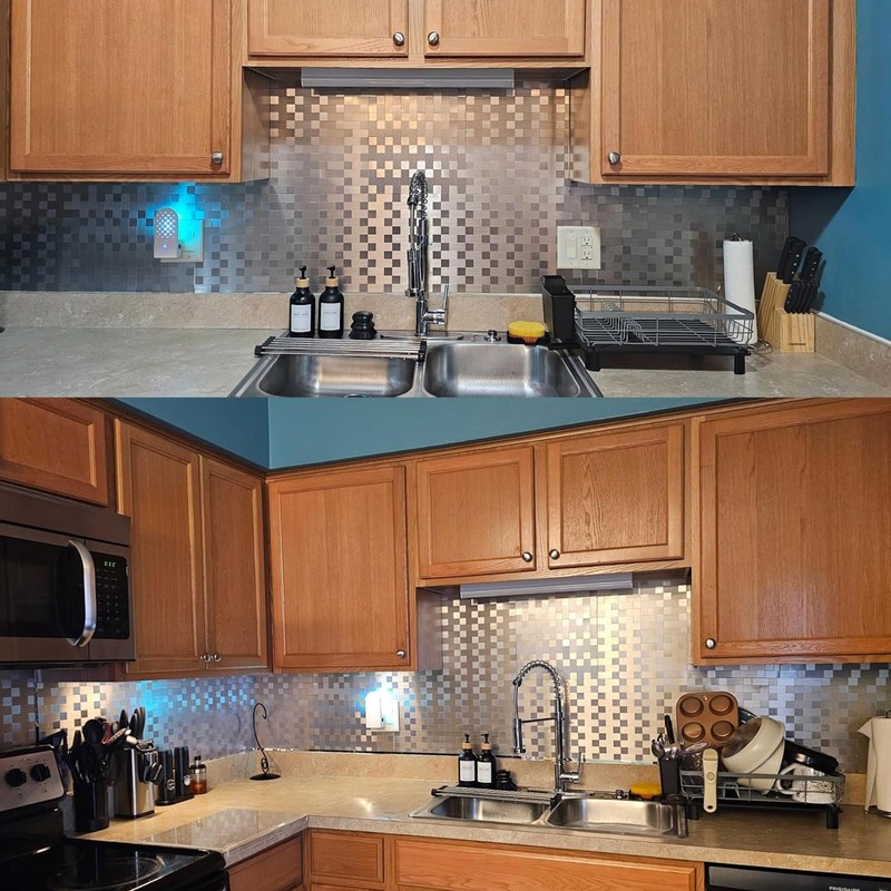 Yipscazo 20-Sheets Stainless Steel Peel and Stick Backsplash for Kitchen,