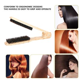 Peine para Planchar el Cabello, Peine para Alisar el Cabello, Herramientas de Peinado, Cepillo de Pelo de Cerdas de Jabalí, Cepillo Alisador de Doble Cara para Cabello, Pinza Profesional en Forma de V