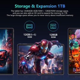 JIKOCXN Tablet 11 inch Android 14 Tablets, 12GB+128GB,1TB Expand, Widevine L1 Compatible 8-Core Tablet with 5G WiFi, 8000mAh Battery, Camera, 11" IPS Big Screen (Beige)