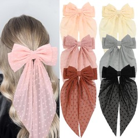 Loqpol 3 PCS Large Velvet Hair Bows, Oversized Long Tail Bows with Aliigator Clips, Coquette Hair Accessories for Women and Girls (Rlack-Red-Pink-Grey-Cream-Beige)
