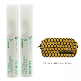 Innisfree 이니스프리 그린티 히알루론산 글로우 아이 페이스볼 10mL 2개+ 카놀라 파우치(옐로우) Innisfree Green Tea Hyaluronic Acid Glow Eye Face Ball 10mL 2pcs + Canola Pouch (Yellow)