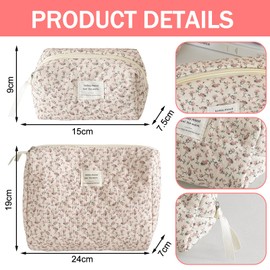 EDLMKM 2 Piece Cosmetic Bag Set, Aesthetic Floral Pattern, Case Toiletry Storage Beauty Makeup Travel Accessory, Travel Skincare Bag for Women Ladies Girls
