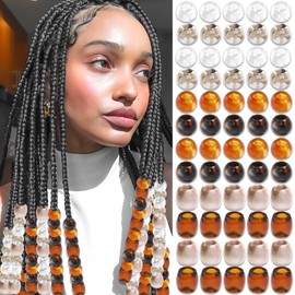 NAISKA 60PCS Round Hair Beads 6 Styles Assorted Braids Beads Acrylic Clip on Tube Bead for Hair Vintage Brown Loc Bead Braids Accessories for Women Girls
