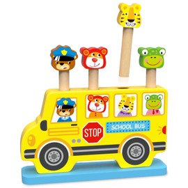 Woody Treasures Pop Up Toy Wooden Pop Up Toys for Babies 1 2 3 Year Old - Colourful and Educational Toys for Toddlers & Preschoolers - Animal Bus Design for Girls & Boys