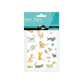Maildor - Ref AE018O - Mimi Stick' Stickers Set (Pack of 4 Sheets) - Cats at Play Designs - 10.5 x 16cm Sheets, 86 Stickers Included, Suitable for Educational Use