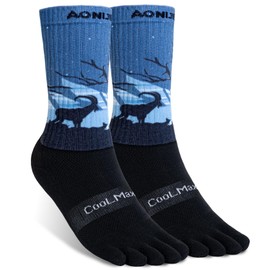 AONIJIE Toe Socks for Men and Women Athletic Hiking Coolmax Socks with toes - Soft Comfortable and Moisture Wicking - Antelope, Large (2 pairs)