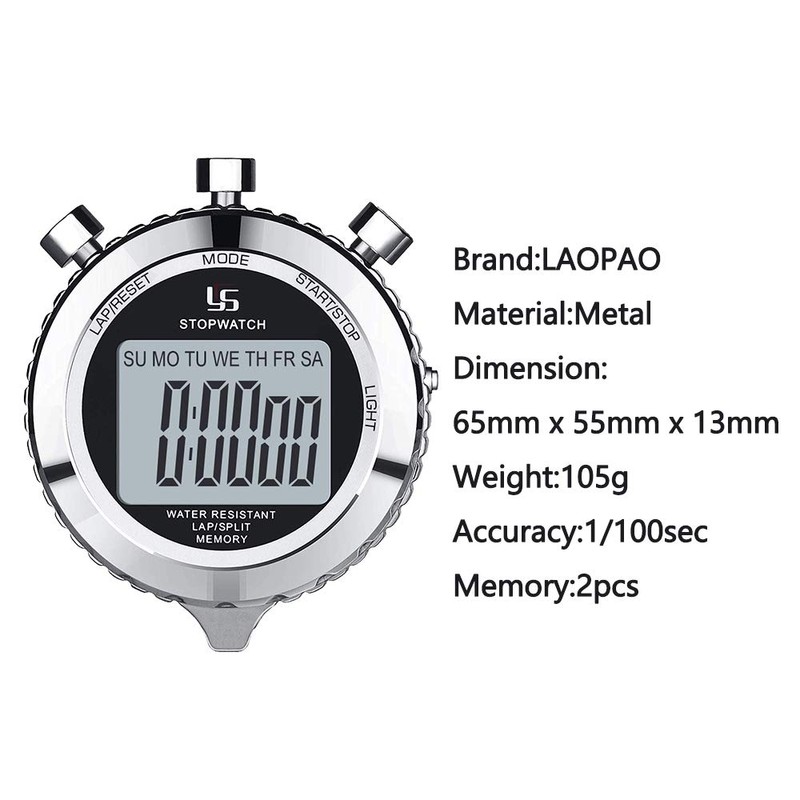 LAOPAO Stopwatch, 1/100 Seconds Precision 2 Pieces Memory Data Daily