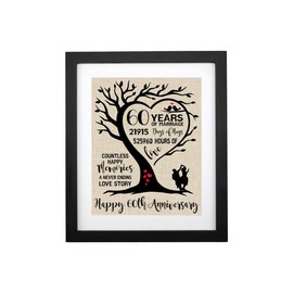 Treble Bee 60th Wedding Anniversary Burlap Print, 12 INCHES 60th Anniversary Print with Frame, 60 Years of Marriage Gift Idea for wife, husband, Golden Anniversary Decoration for Parents, Grandparents
