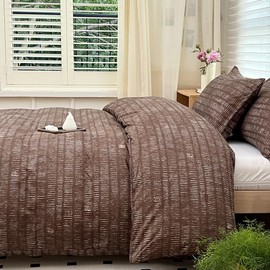 NSNLGSGC Mocha Brown Boho Duvet Cover Twin, Vintage Striped Comforter Cover Set, Bohemian Bedding Cover Set(2 Pieces, Twin)