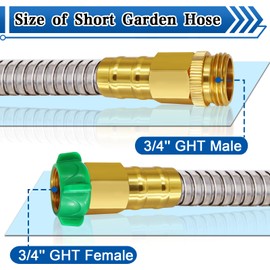 4 Foot Stainless Steel Garden Hose - 3/4'' GHT Short Water Hose, Flexible & Lightweight Metal With Female to Female Connector for Garden
