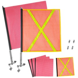 Norwayho 2 Pack Mount Warning Flag 18" x 18" Flag Pole for Truck, Oversize Load Flags, Safety Flags for Trucks, Warning & Safety Flag for Truck