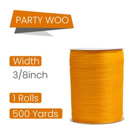 3/8 Inch Golden Organza Ribbon for Gift Wrapping, 500 Yards Craft Sheer Chiffon Ribbon for Wedding, Gift Wrapping, Holiday Decoration, Bow Making, Wreath, DIY Crafts