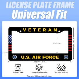 KEATOU License Plate Frame US Air Force Veteran License Plate Frame American Flag License Plates Holder Rust-Proof Waterproof Stainless Steel with Screws for Men Women 12.2 x 6 Inches