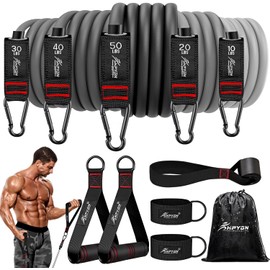 HPYGN Resistance Band, Exercise Bands with Handles, Workout Bands, Fitness Bands with Door Anchor and Ankle Straps, for Heavy Resistance Training, Physical Therapy, Shape Body, Yoga, Home Workouts Set