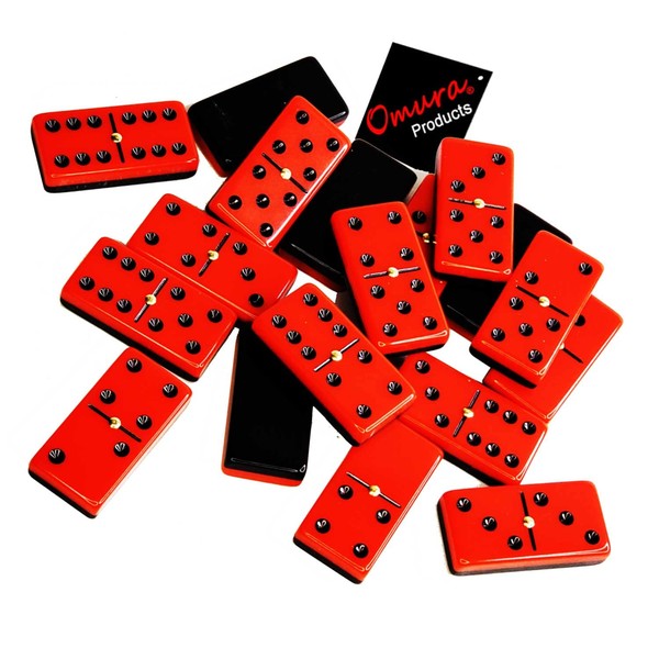 OMURA Games | Acrylic Double 6 Jumbo Dominoes Games Set with Spinner | Color: RED/Black on The Back