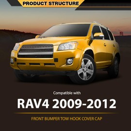 CNNELL 2pcs Front Bumper Tow Hook Cover Cap Compatible with Toyota RAV4 2009-2012 532860R020, 532850R020 Left & Right