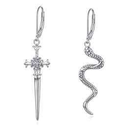YAFEINI Gothic Snake Sword Earrings Sterling Silver Drop Leverback Earrings Jewelry Gifts for Women Girls