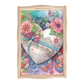 JISHSHAY Diamond Art Serving Tray Diamond Painting Food Tray Gem Art Serving Platter Gem Painting Mosaic Kits for Adults DIY Kits for Adults, with Wood Handle 20×30cm/7.87×11.81in, Envelope Flower