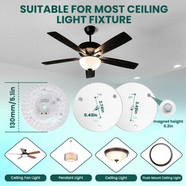 TobeBright Ceiling Fan LED Light Replacement, 5.1inch 24W 2100Lm Ceiling Fan Light kit,3CCT 3000K/4000K/5000K Dimmable LED Engine Retrofit kit for Ceiling Light, Pendant-1Pack