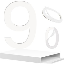 5 Inch Self-adhesive House Number Acrylic Modern House Numbers for Outside White House Numbers Address Home Number for Garden Apartments Office Hotel Room Easy to Install (White, 5IN No.9)
