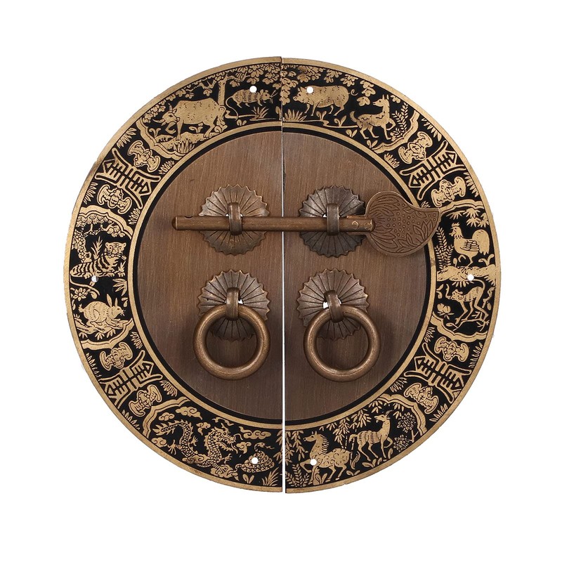 QANYEGN Round Shape Brass Cabinet Handle, Chinese Style Retro Round