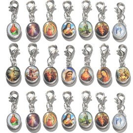 LiHan1028 40pcs Antique Silver Picture Jesus Enamel Our Lady Miraculous Medal Centerpiece Double sided charm Alloy Metal Lobster Clasp Charms for Jewelry Making