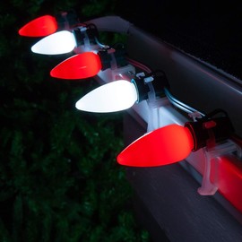 Wintergreen Lighting C9 OptiCore LED Commercial Outdoor Christmas Lights – Heavy Duty Christmas String Lights; Green Wire (50 Lights, 50 ft, Red/Cool White Smooth/Opaque)