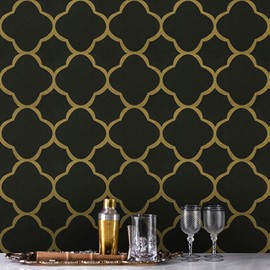 GloryTik 17.7"x118" Black and Gold Wallpaper Geometric Wallpaper Trellis Pattern Peel and Stick Wallpaper Removable Modern DIY Contact Paper Self Adhesive Wallpaper for Room Decor