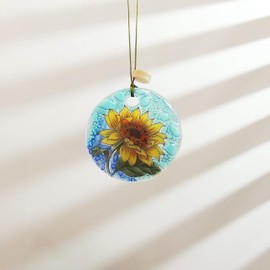 Bolla Glass Art Sunflower Glass Flat Ornament Handmade Decoration SunCatcher 2.5Lx0.2Wx2.5H inches