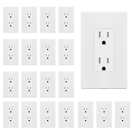 ENERLITES 20 Pack White Decorator Receptacle with Screwless Wall Plate, Standard Electrical Wall Outlet, 15A 125V, Self-Grounding, 2-Pole, 3-Wire, 5-15R, UL Listed, 61502-TR-WSID, Tamper Resistant