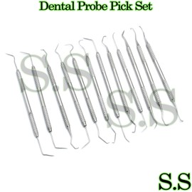 S.S 12 Piece Dental Probe Pick Tool Instrument Set Stainless Steel Scaler PR-296